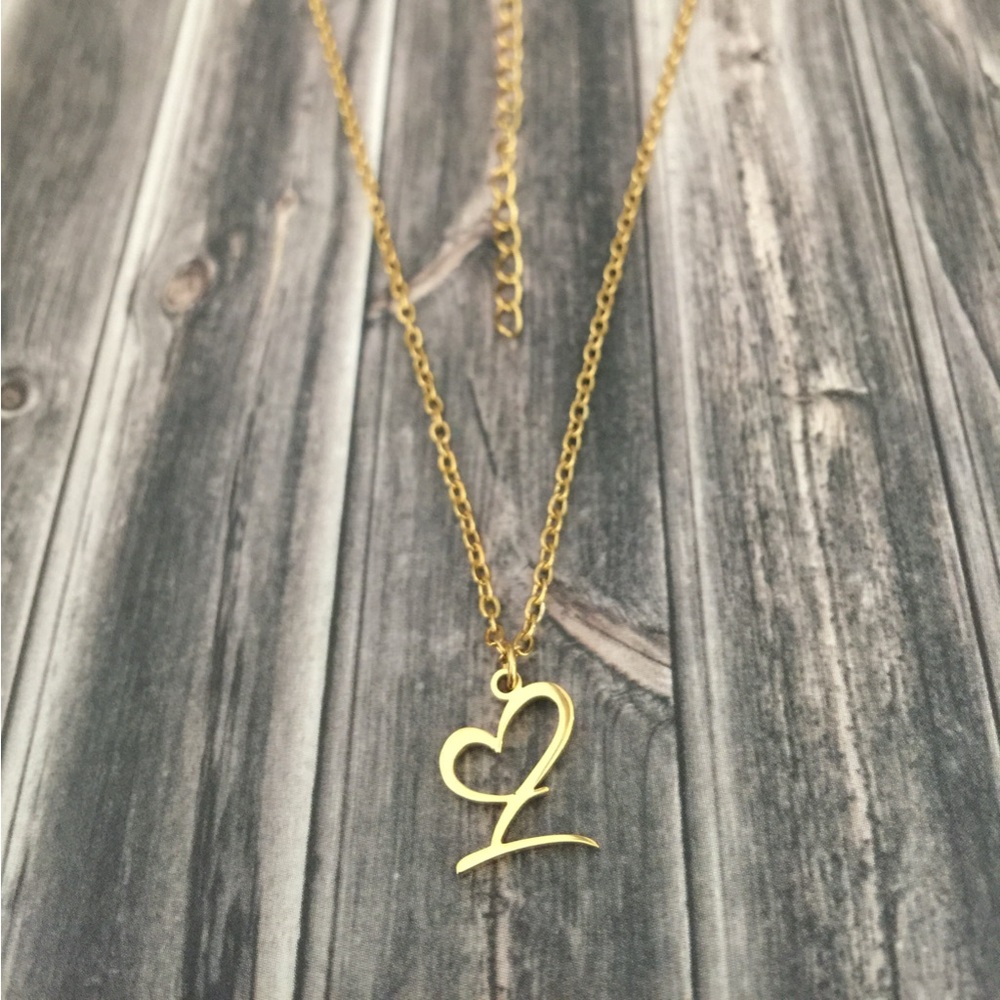 Letter L Cursive Heart Initial Necklace - Picture 3 of 3